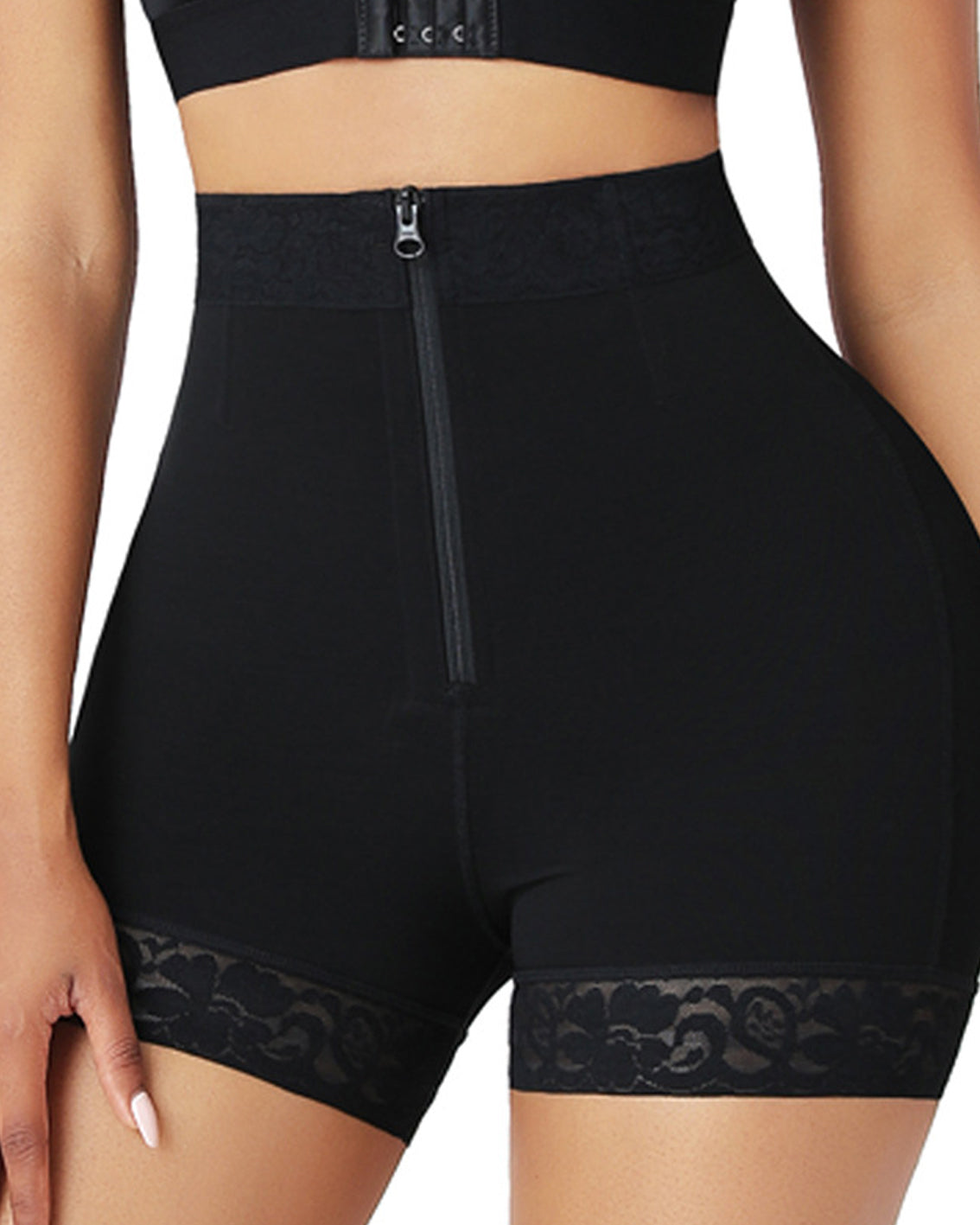 Pantalones de cintura alta con cremallera que levantan la cadera y controlan el abdomen