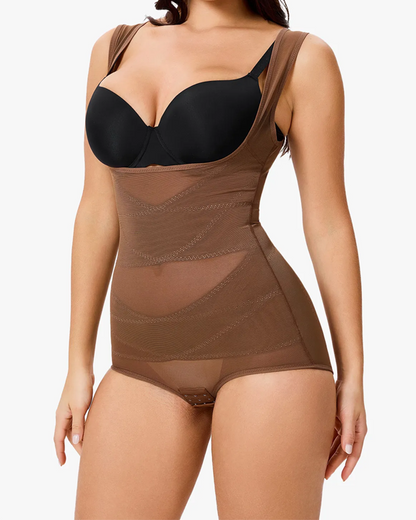 Body sexy de malla transparente que controla el abdomen