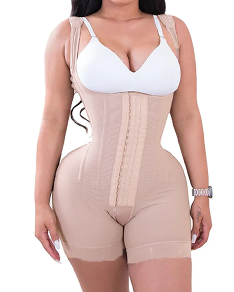 Alta compresión doble ropa abdomen control gancho y cierre de ojos control de barriga mono ajustable