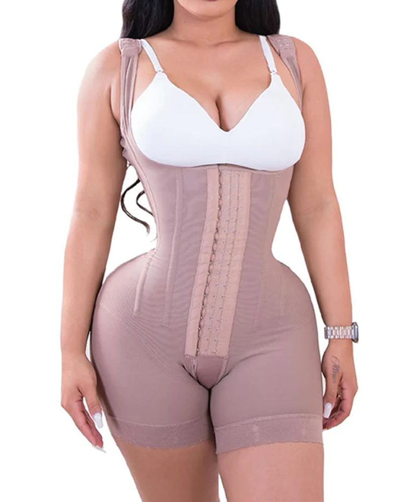 Alta compresión doble ropa abdomen control gancho y cierre de ojos control de barriga mono ajustable
