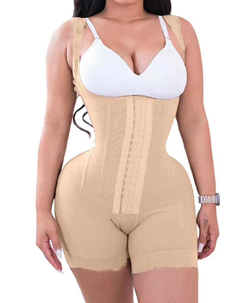 Alta compresión doble ropa abdomen control gancho y cierre de ojos control de barriga mono ajustable